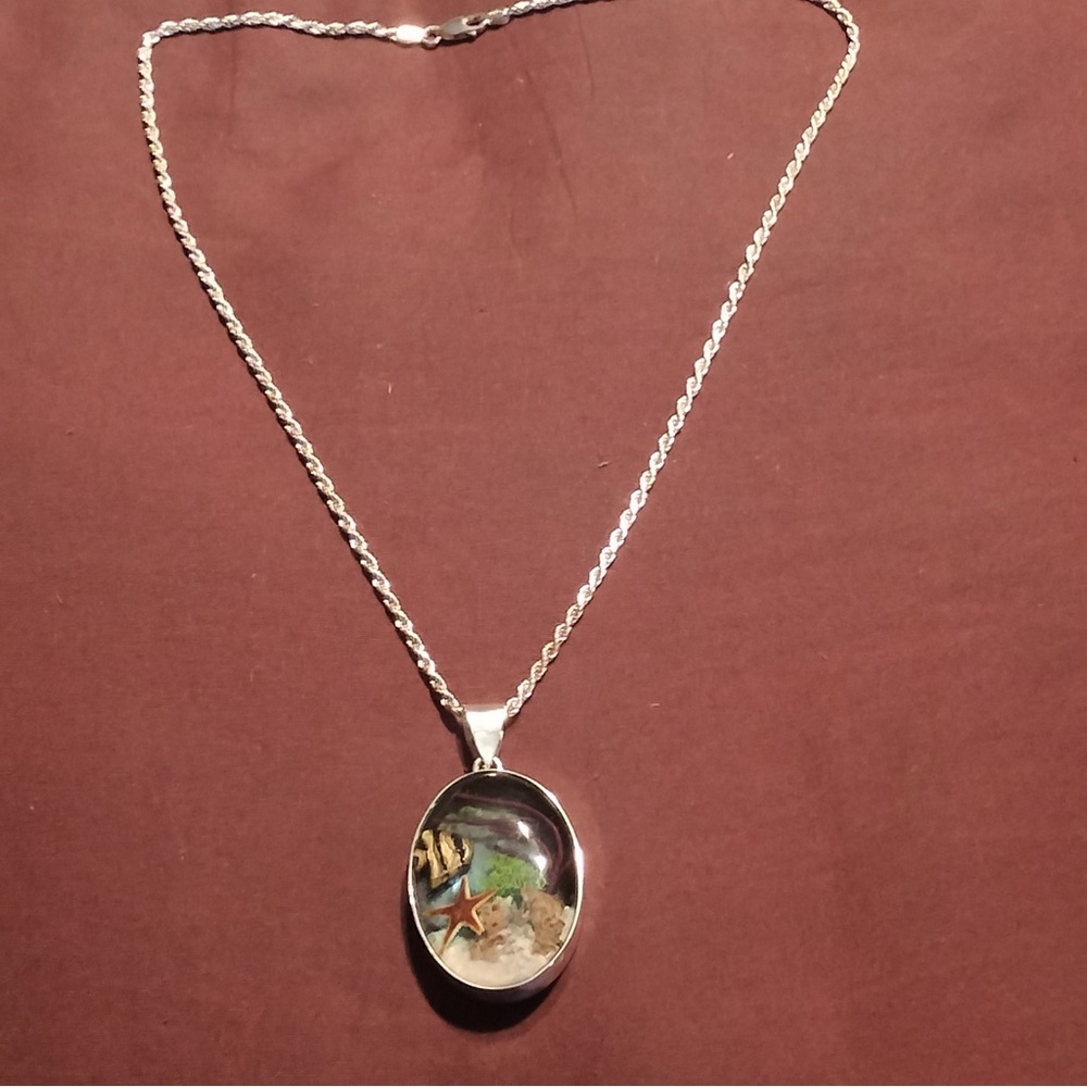 Sterling Silver TB Sea Life in Resin Pendant with Chain